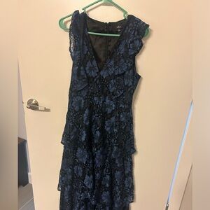 Lulu's Black and Blue Floral Lace Maxi Dress